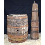 An early metal banded cider barrel together a butter churn 94 cm (2)