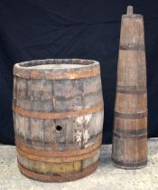 An early metal banded cider barrel together a butter churn 94 cm (2)