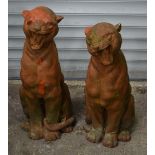 A large pair of Italian Terracotta Panther garden statues 84 x 38 cm (2).