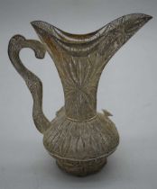 AN UNUSUAL CONTINENTAL SILVER FILIGREE BIRD AND FLOWER JUG. 171 grams. 17 cm x 14 cm.