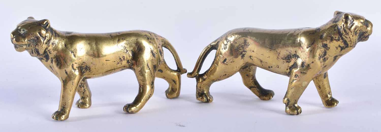 A PAIR OF 19TH CENTURY JAPANESE MEIJI PERIOD BRONZE TIGERS together with two boxwood netsukes. - Image 8 of 11