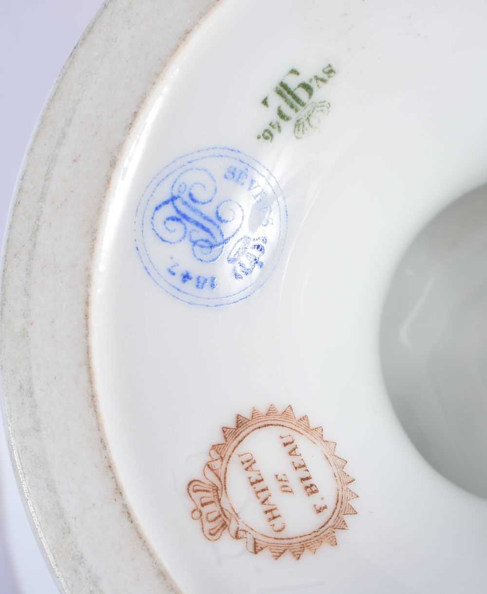 A LATE 19TH CENTURY FRENCH SEVRES PORCELAIN COMPORT painted with foliage and motifs, upon a fitted - Image 5 of 5