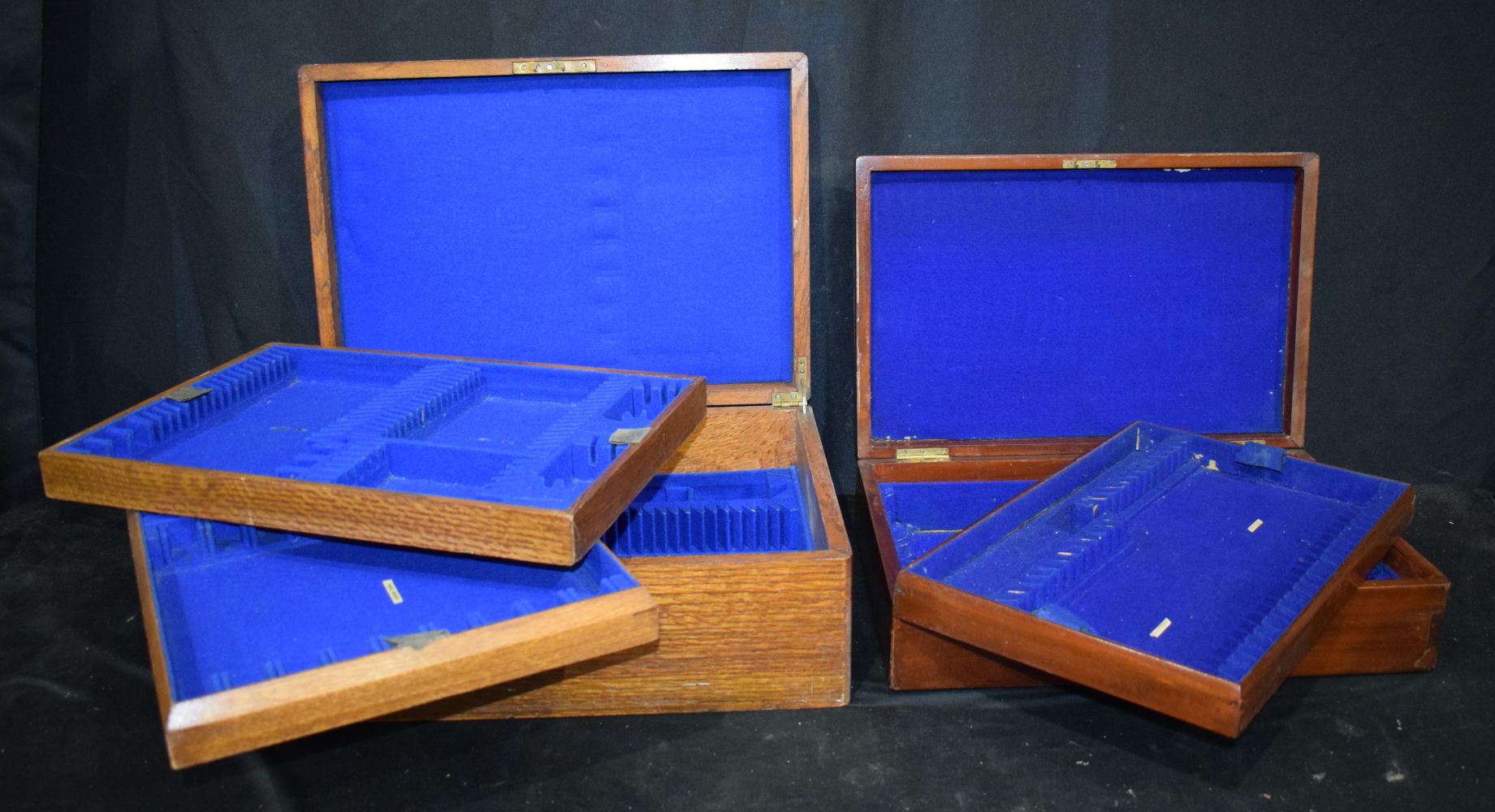 A collection of antique wooden cutlery boxes largest 14 x 50 x 37 cm. - Image 11 of 14