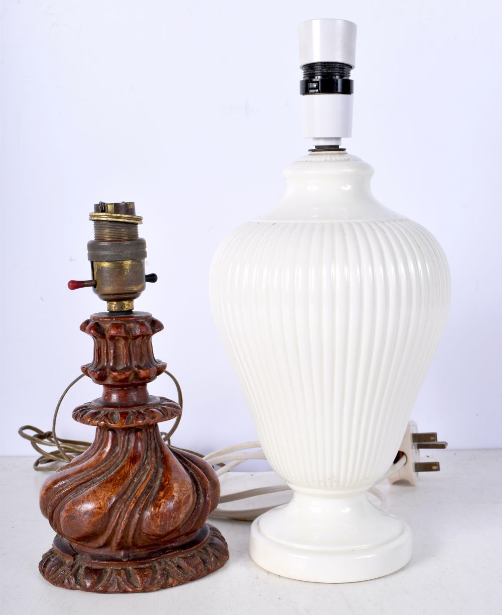 A collection of Porcelain and wooden table lamps including Wedgewood largest 33 cm. (4). - Image 9 of 10