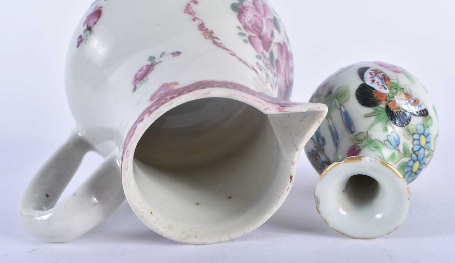 AN 18TH CENTURY CHINESE EXPORT FAMILLE ROSE JUG Qianlong, together with a Qing canton famille rose - Image 4 of 5