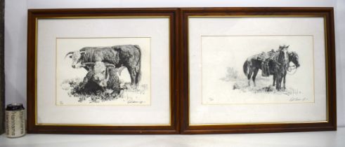 A pair of framed limited edition Prints of animals by Bill Owen 26 x 35 cm (2)