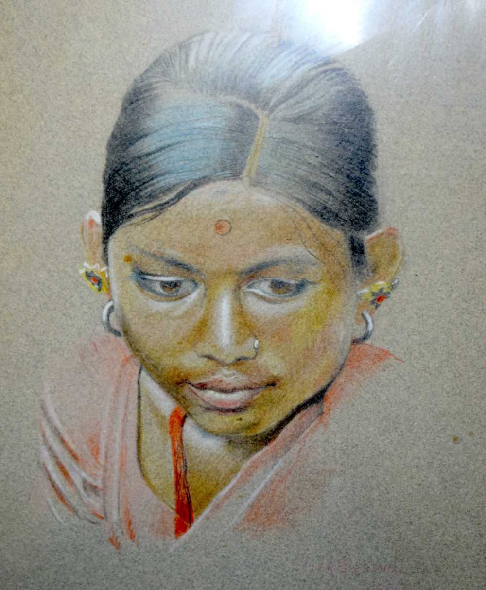 A pair of framed pastel portraits of Southeast Asian females together with a south East Asian - Image 5 of 14