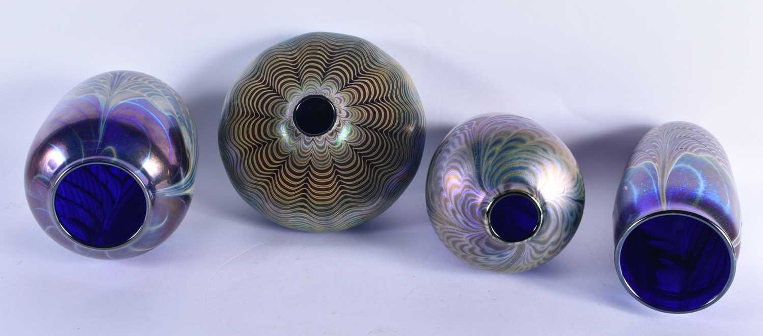 FOUR IRIDESCENT ART GLASS VASES. Largest 22 cm high. (4) - Image 3 of 4