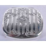 A White Metal Snuff Box with Embossed floral decoration on the lid. 5 cm x 4.4cm x 1.4cm, weight