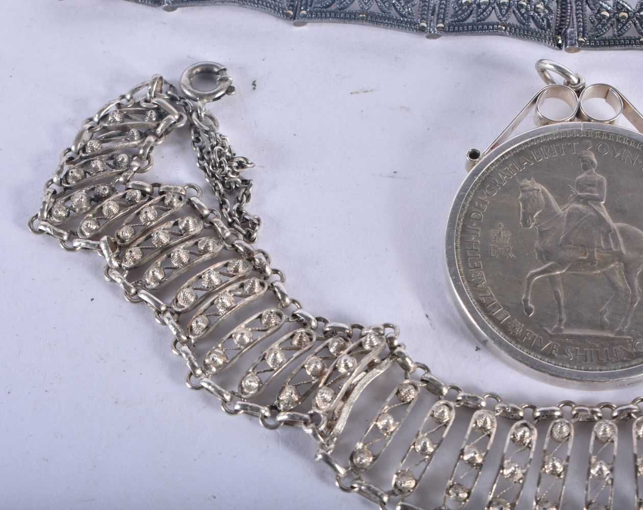 Seven items of Silver Jewellery including a Bracelet, 3 Pendant Necklaces, a Chain, a Silver Mounted - Image 4 of 5