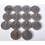 Fourteen Silver Swimming Medals. Stamped Sterling. 3.2 cm diameter, total weight 273.5g (14)