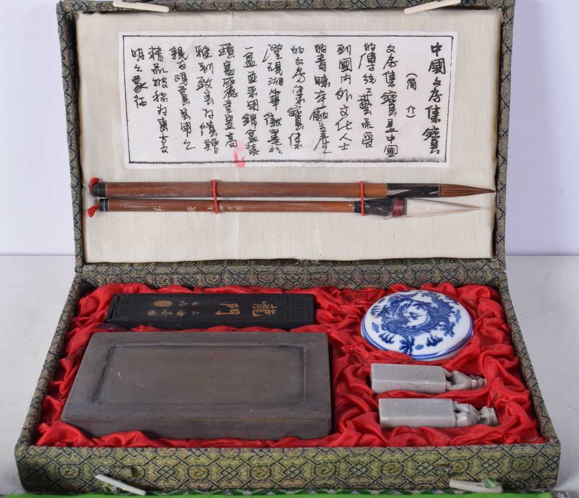 A Chinese Calligraphy set together with related seals and scholars pens 25 x 15 cm. (4). - Image 3 of 10