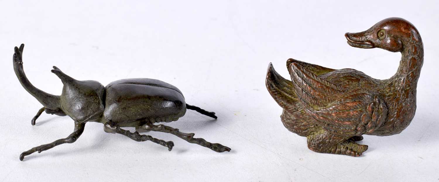 A Japanese bronze Rhinoceros Beetle together with a duck cm (2). - Image 3 of 4