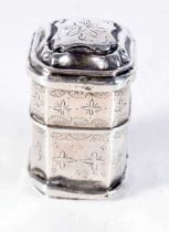 A Silver Snuff Box and Cover. Indistinct Marks. 4.8 cm x 3.1cm x 3.2 cm, weight 23g