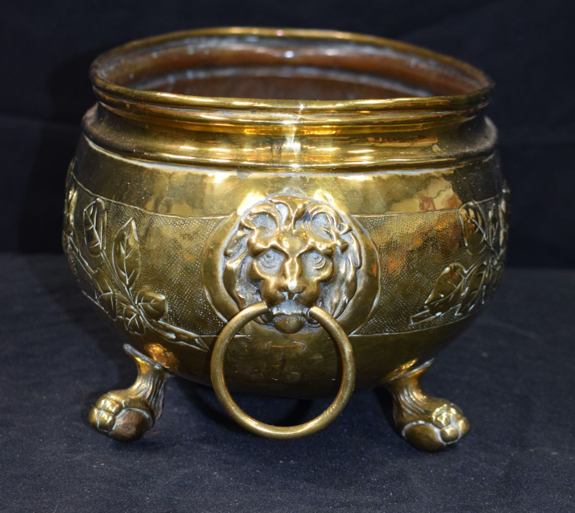 An antique repousse brass planter 19 x 58 cm. - Image 6 of 8