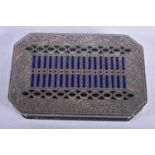 An Antique Silver and Blue Enamel Lidded Box. Stamped Sterling. 7.8 cm x 5.2 cm x 1.2 cm, weight