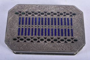 An Antique Silver and Blue Enamel Lidded Box. Stamped Sterling. 7.8 cm x 5.2 cm x 1.2 cm, weight
