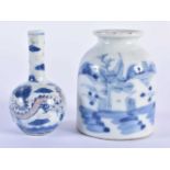 TWO MINIATURE 19TH CENTURY CHINESE BLUE AND WHITE VASES Qing. Largest 8 cm high. (2)