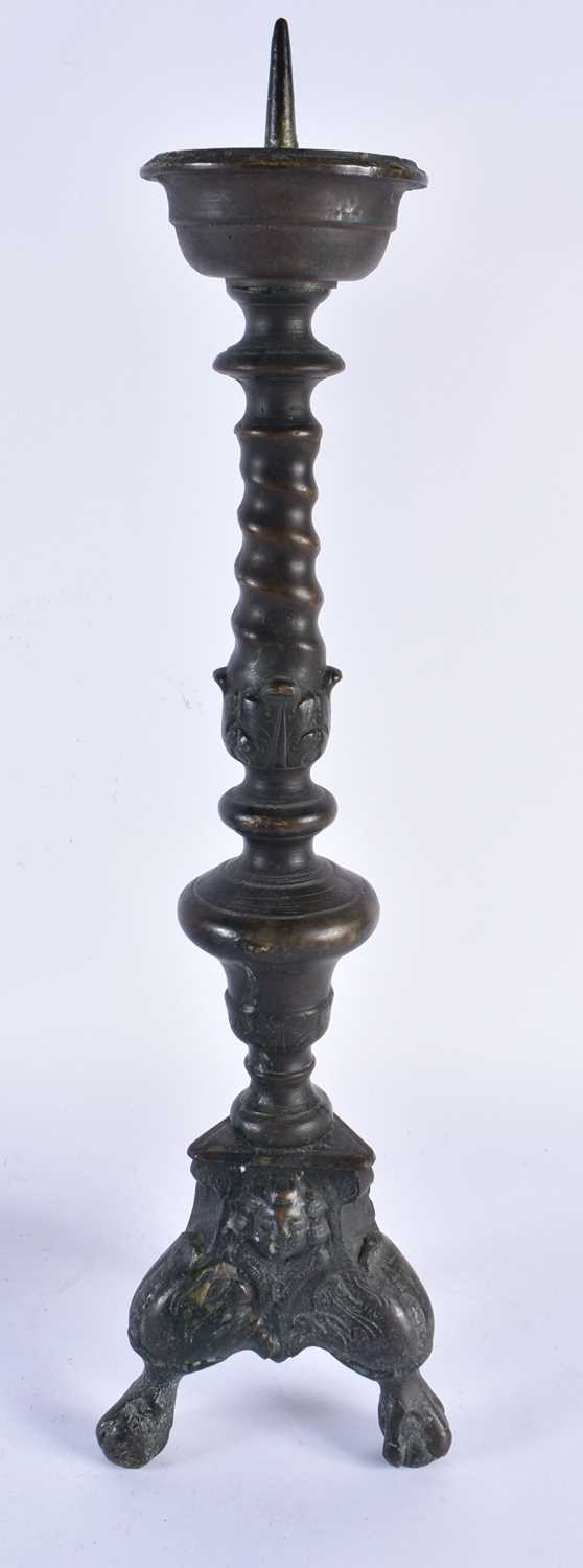 A LARGE PAIR OF 18TH CENTURY DUTCH BRONZE PRICKET CANDLESTICKS. 48 cm high. - Image 2 of 7