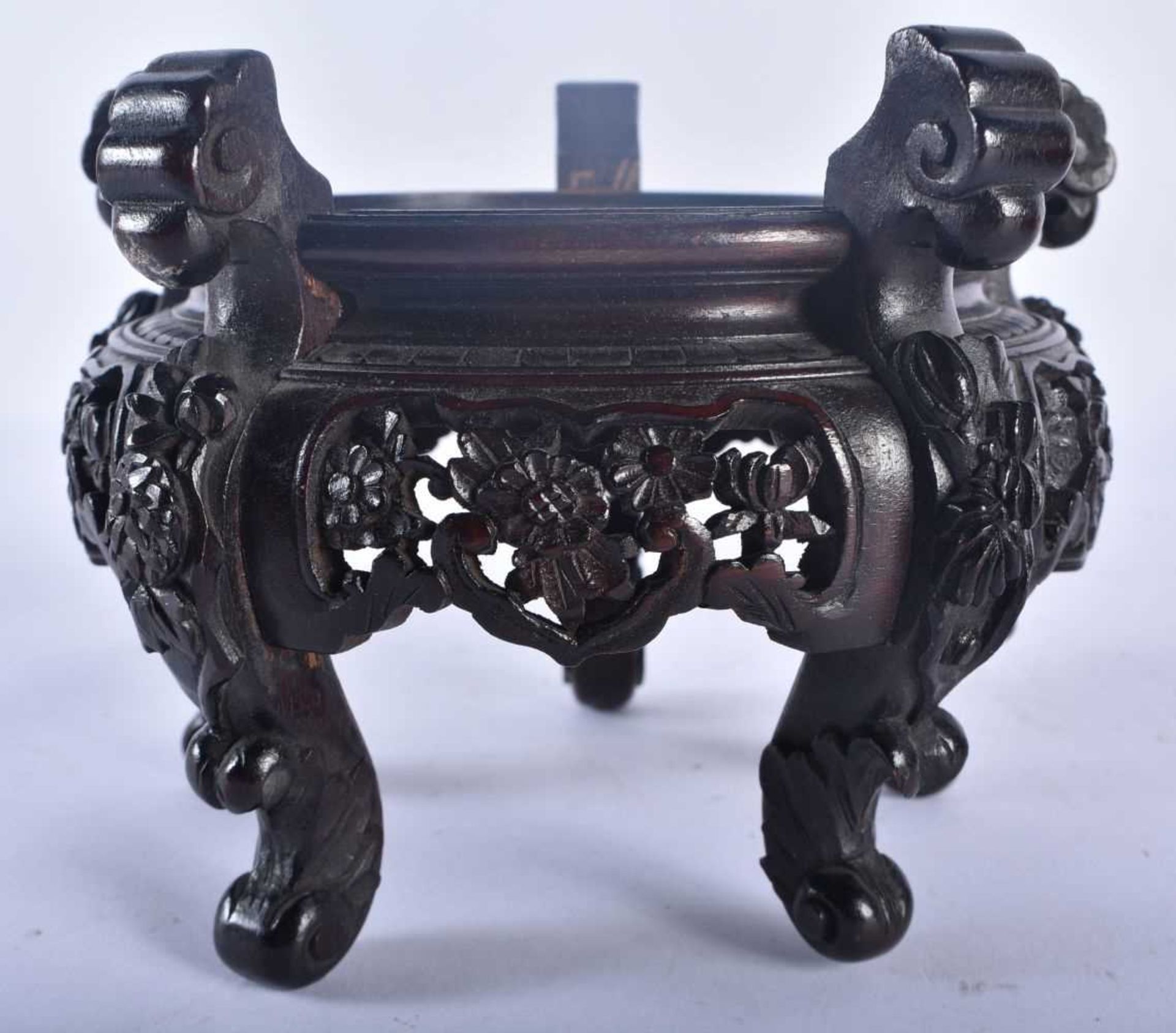 A 19TH CENTURY CHINESE CARVED RETICULATED HARDWOOD STAND Qing, together with a large Qing zitan type - Image 3 of 17