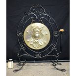 An antique Art Nouveau cast Iron and brass gong 85 x 69 cm.