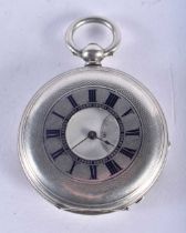 A Fine Silver Cased Half Hunter Pocket Watch. Case Stamped Fine Silver. 4.6 cm diameter, weight 78.