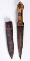 A Caucasian bone handled Kindjal Dagger with leather sheath 28 cm.