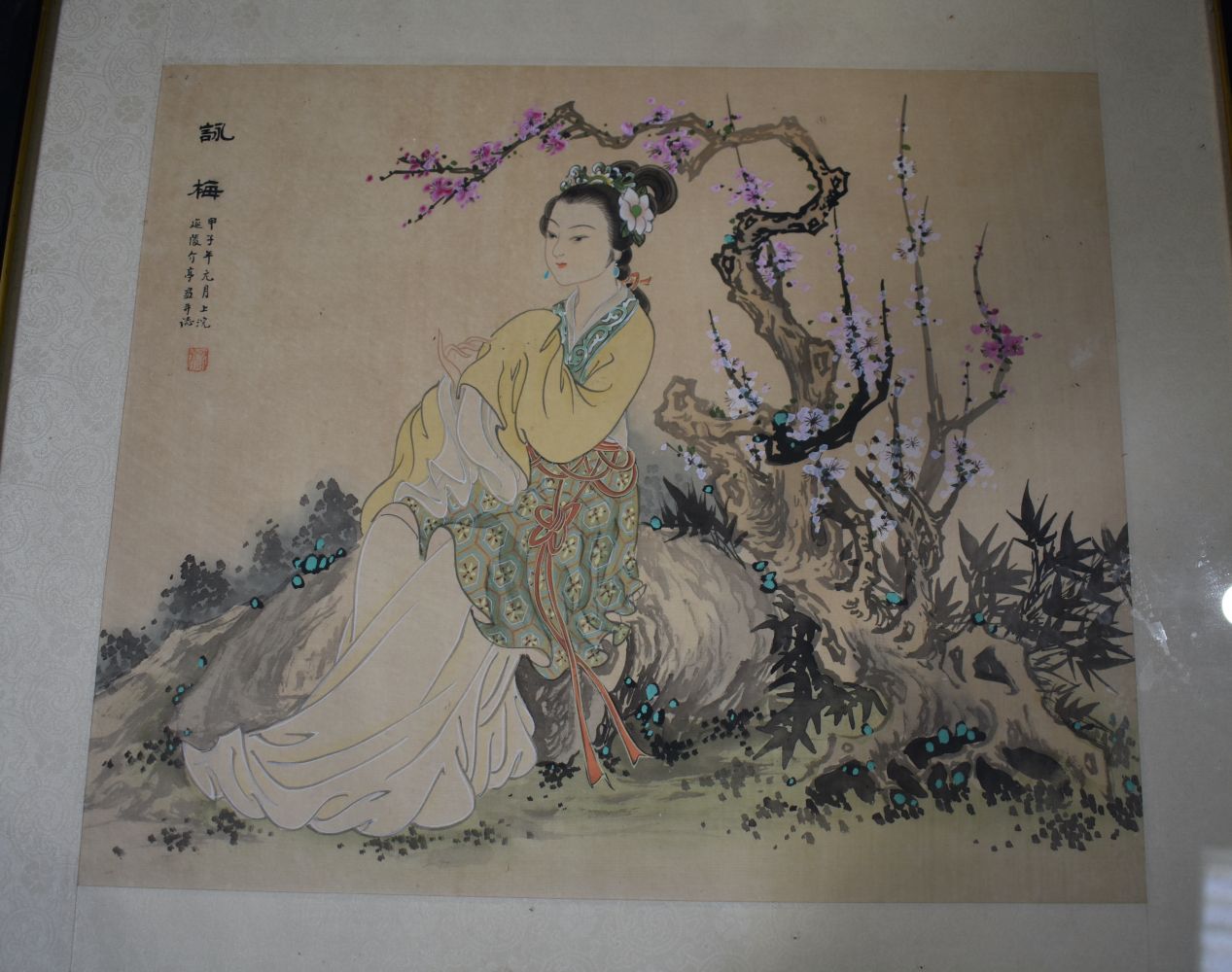 A group of Chinese watercolours and mixed media pictures of figures and birds - Image 34 of 38