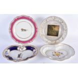 A RARE EARLY 19TH CENTURY CHAMBERLAINS WORCESTER LANDSCAPE PLATE together with two similar