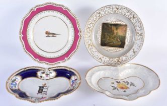 A RARE EARLY 19TH CENTURY CHAMBERLAINS WORCESTER LANDSCAPE PLATE together with two similar