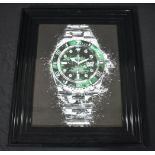 Framed mixed media picture of a Rolex watch 48 x 38 cm.
