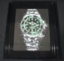 Framed mixed media picture of a Rolex watch 48 x 38 cm.