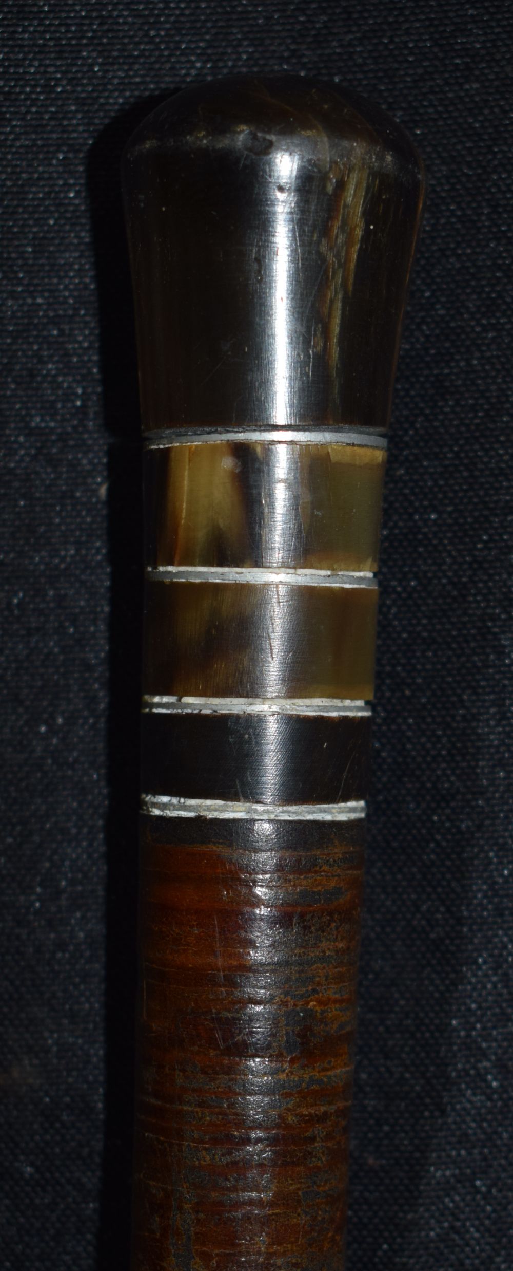 An Indian leather encased Military Swagger stick with Rhino horn handle and collars together with - Image 8 of 10
