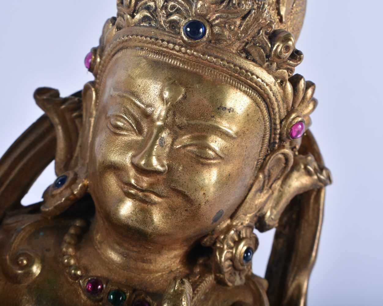 A LARGE CHINESE TIBETAN JEWELLED BRONZE BUDDHA 20th Century. 30cm x 27 cm. - Image 3 of 6