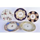 THREE EARLY 19TH CENTURY CHAMBERLAINS WORCESTER PORCELAIN PLATES together with two other