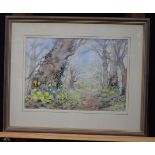 Rosemary Jackson (British) Framed watercolour "Path to the field gate in spring " 24 x 34 cm
