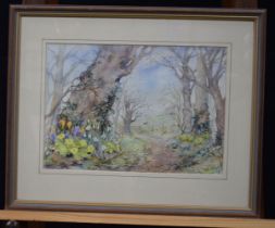 Rosemary Jackson (British) Framed watercolour "Path to the field gate in spring " 24 x 34 cm