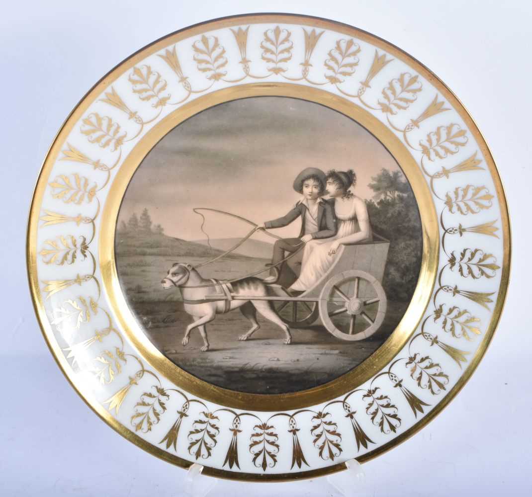 A FINE EARLY 19TH CENTURY FRENCH PARIS DIHL & GUERHARD PORCELAIN PLATE painted with figures on a