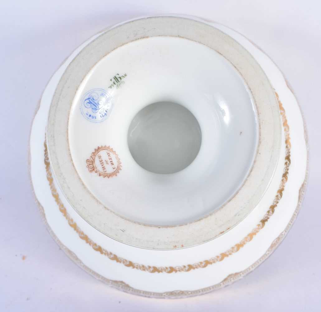 A LATE 19TH CENTURY FRENCH SEVRES PORCELAIN COMPORT painted with foliage and motifs, upon a fitted - Image 4 of 5