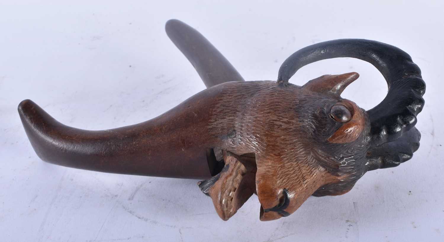 A PAIR OF 19TH CENTURY BAVARIAN BLACK FOREST CARVED WOOD IBEX NUT CRACKERS. 19 cm high. - Image 3 of 3