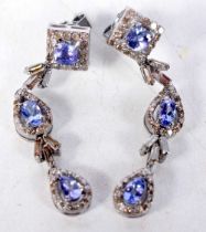 A Pair of Sapphire and Diamond Drop Earrings, 4cm x 1cm, total weight 6.3g