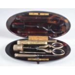 Antique Georgian - Victorian Tortoise Shell Sewing Etui, Box w/ Gold Plated Tools.  12.5 cm x 7cm