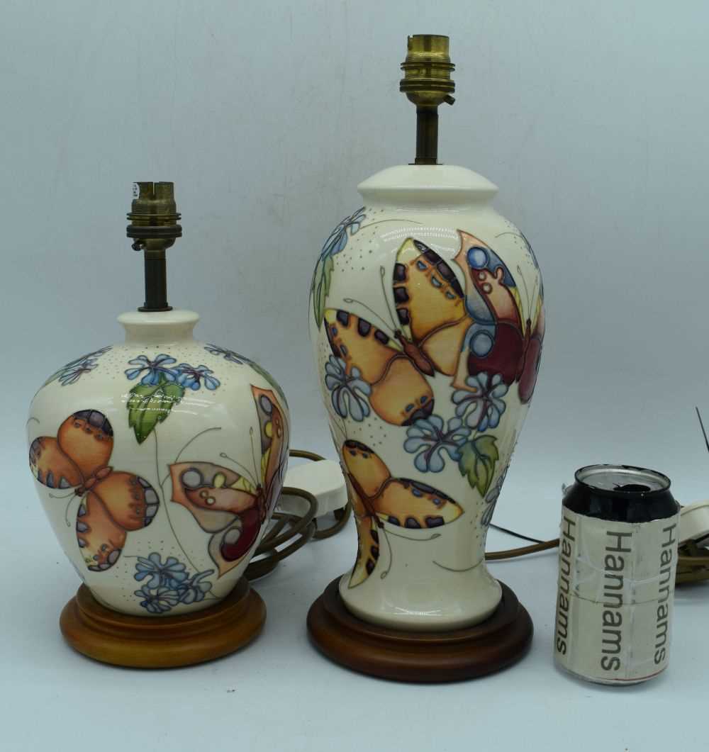 A large Moorcroft butterfly pattern lamp base together with a smaller moorcroft lamp base - Image 2 of 8