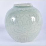 AN EARLY 20TH CENTURY CHINESE CELADON PORCELAIN JARLET Late Qing/Republic. 10 cm x 8 cm.