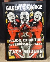 A framed Gilbert & George signed Exhibition poster 75 x 50 cm