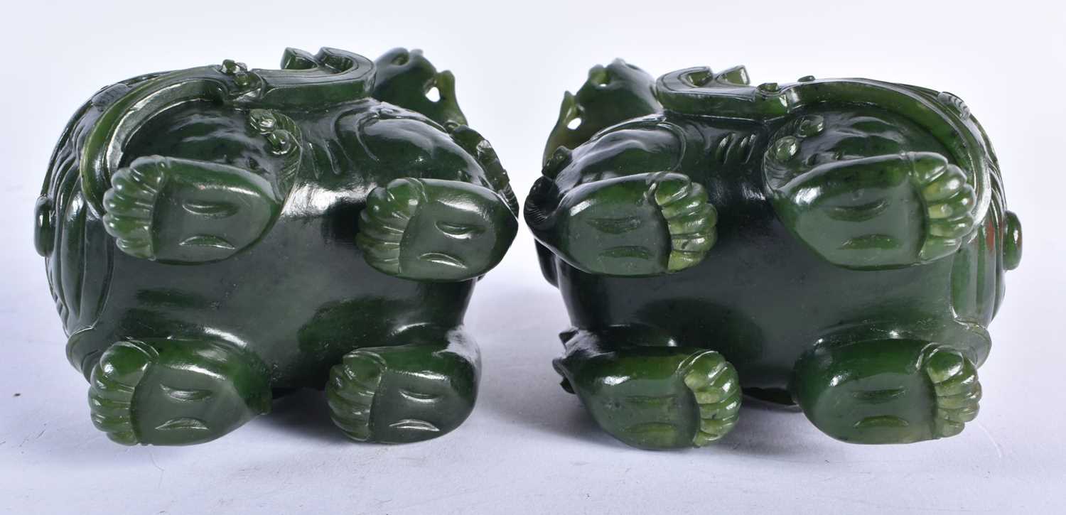 A PAIR OF LATE 19TH CENTURY CHINESE CARVED JADE CENSERS AND COVERS Qing. 10 cm x 10 cm. - Image 6 of 6
