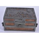 A LATE 19TH CENTURY CHINESE SWATOW WAH LEE PEWTER AND WOOD DRAGON CASKET Late Qing. 11cm x 9 cm.