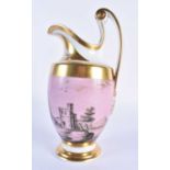 19th century Paris porcelain ewer, painted en grisaille on a pink ground with a continuous