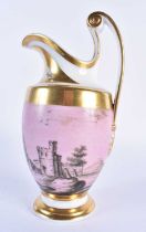19th century Paris porcelain ewer, painted en grisaille on a pink ground with a continuous