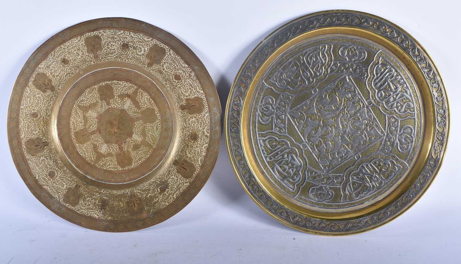 A COLLECTION OF ANTIQUE MIDDLE EASTERN BRONZE & METALWORK including a silver inlaid charger etc. - Image 6 of 8